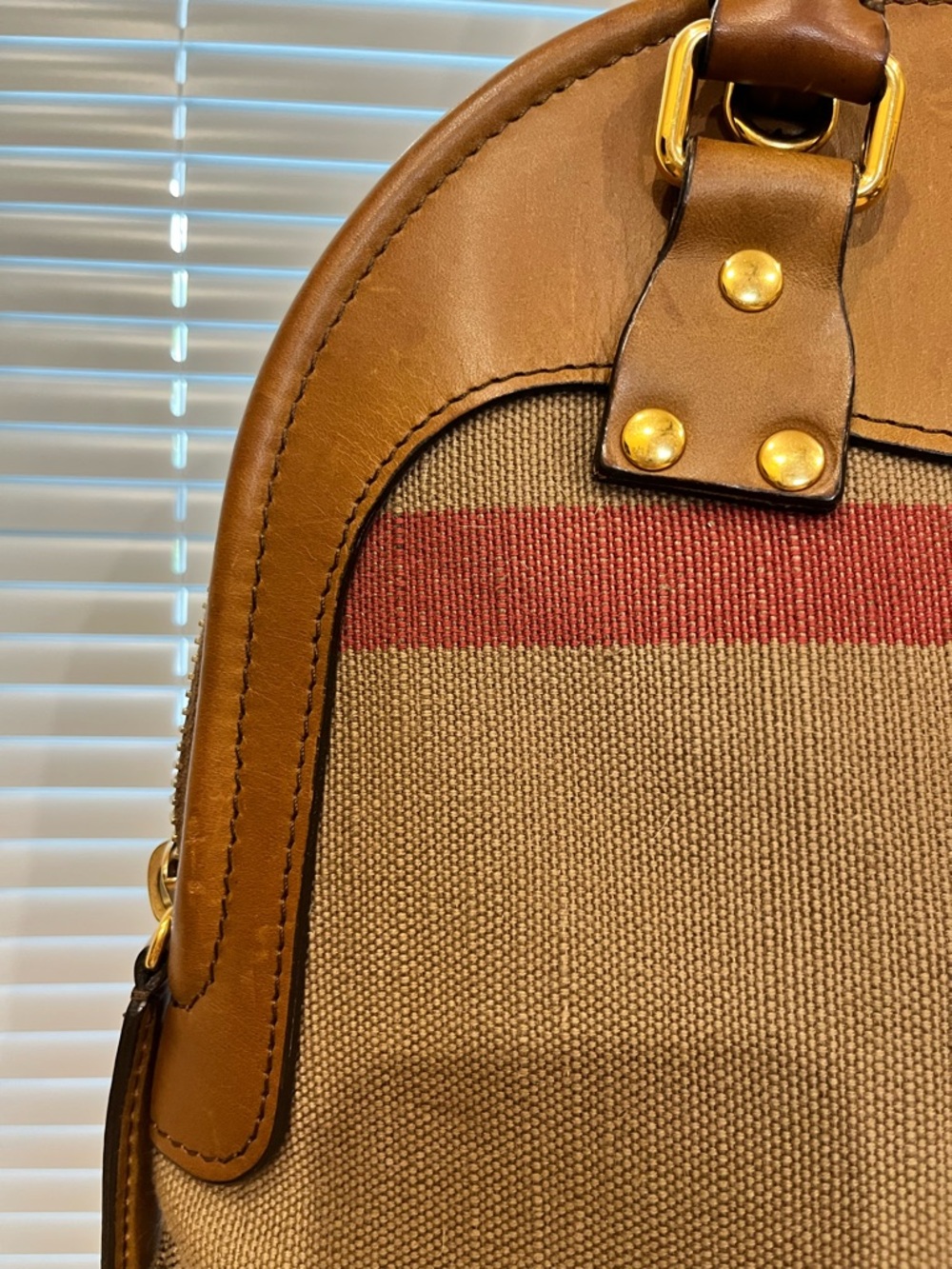 Burberry Brown and Tan Canvas & Leather Bowling Satchel- Oversized - Picture 4 of 15